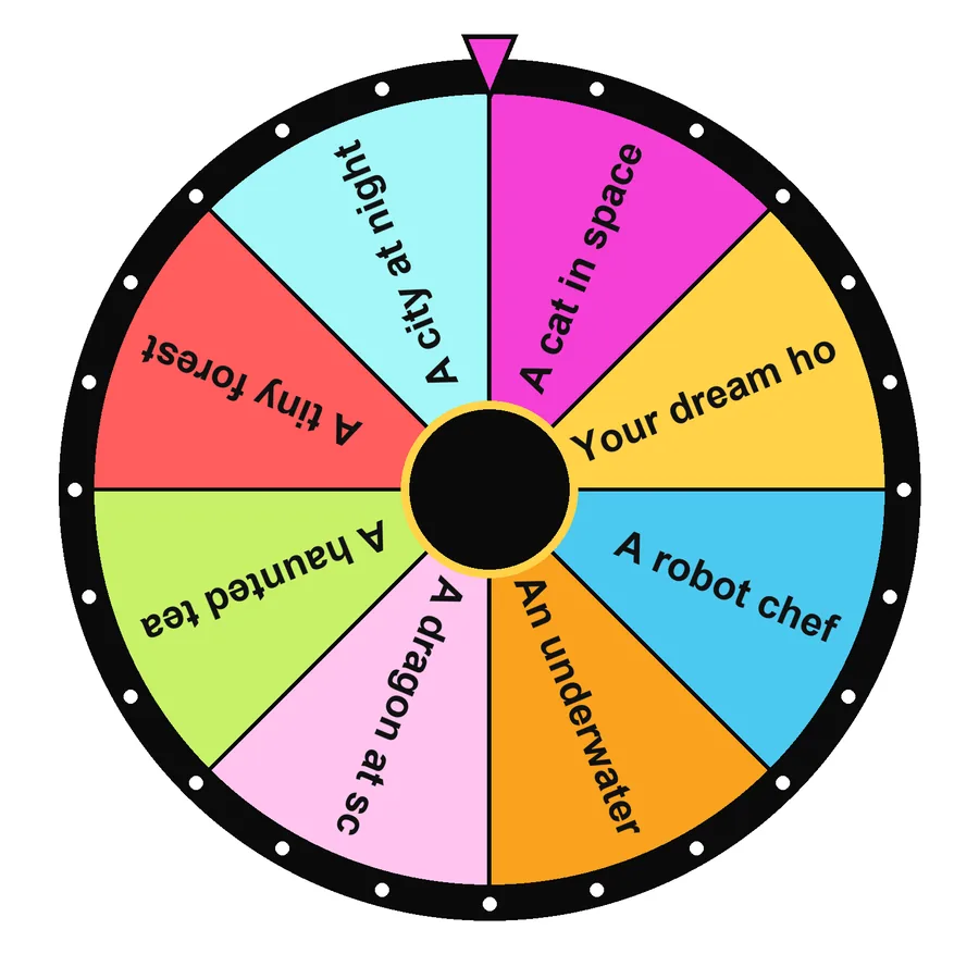 Drawing Prompt Wheel Drawing Prompt Wheel with the Starter preset loaded: A cat in space, Your dream house, A robot chef, An underwater city…