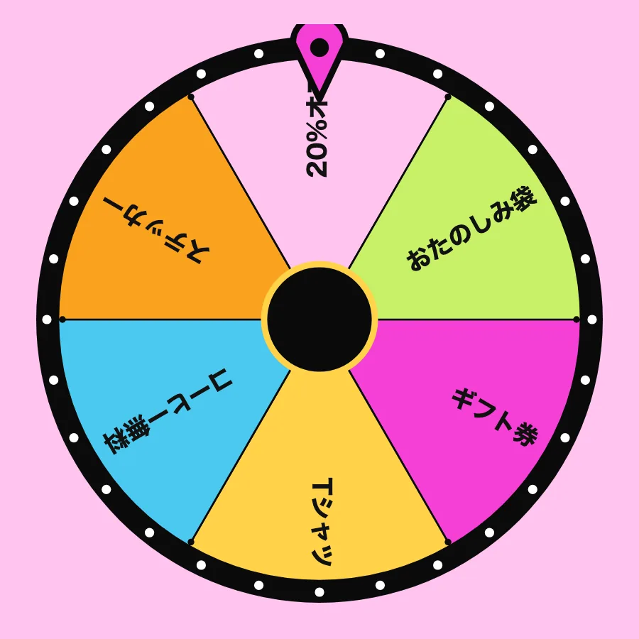 「賞品」テンプレートの抽選ルーレット: ギフト券, Tシャツ, コーヒー無料, ステッカー…
