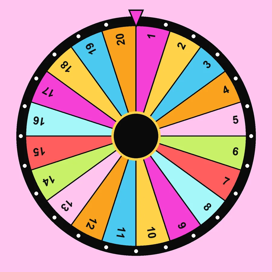Random Number Wheel, Number Picker with the 1-20 preset loaded: 1, 2, 3, 4…