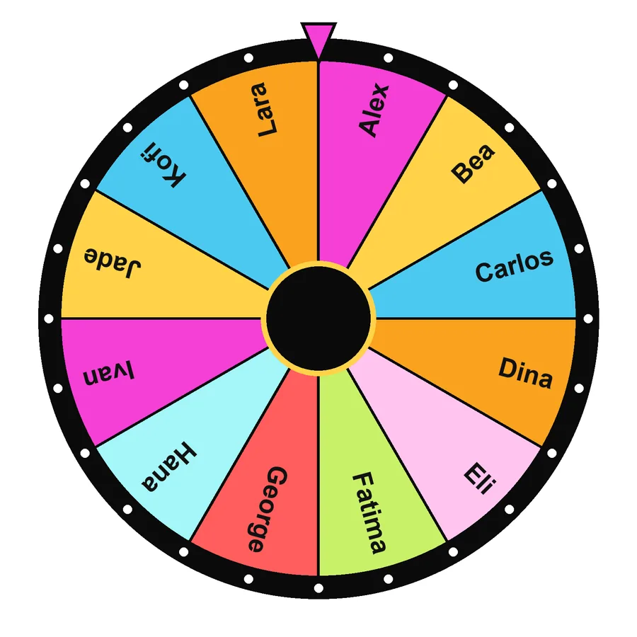 Random Team Generator with the Starter preset loaded: Alex, Bea, Carlos, Dina…